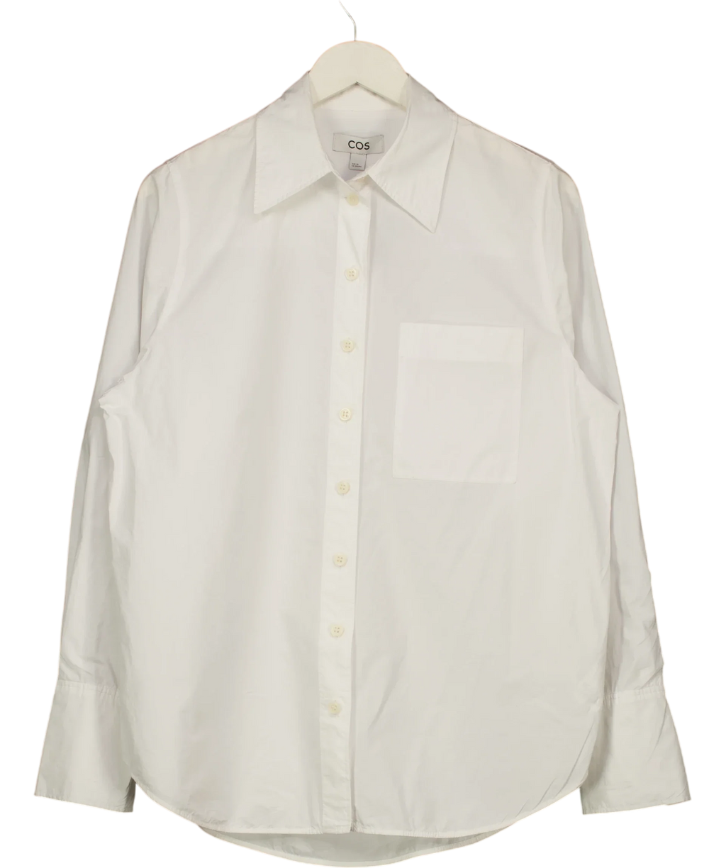 cos White pointed-collar long-sleeve cotton shirt with chest pocket and back box pleat, size UK 8 — front