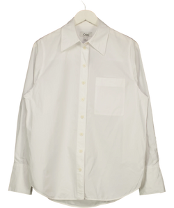 cos White pointed-collar long-sleeve cotton shirt with chest pocket and back box pleat, size UK 8 — front