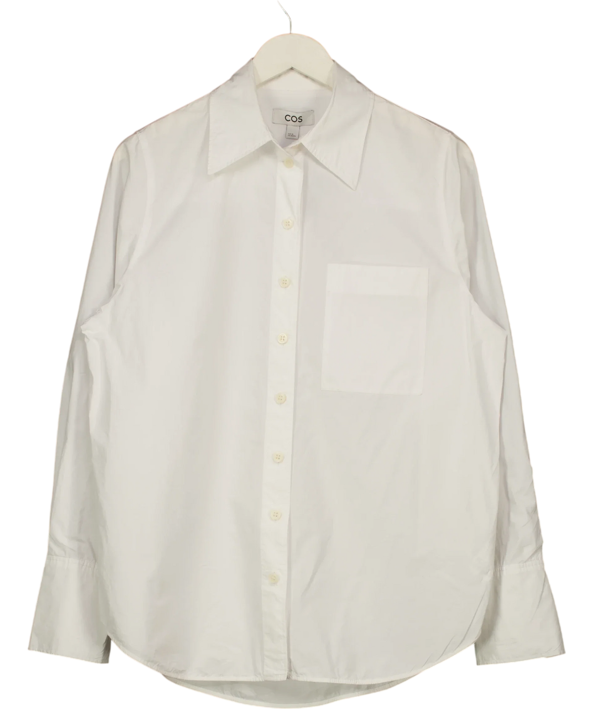 cos White pointed-collar long-sleeve cotton shirt with chest pocket and back box pleat, size UK 8 — front