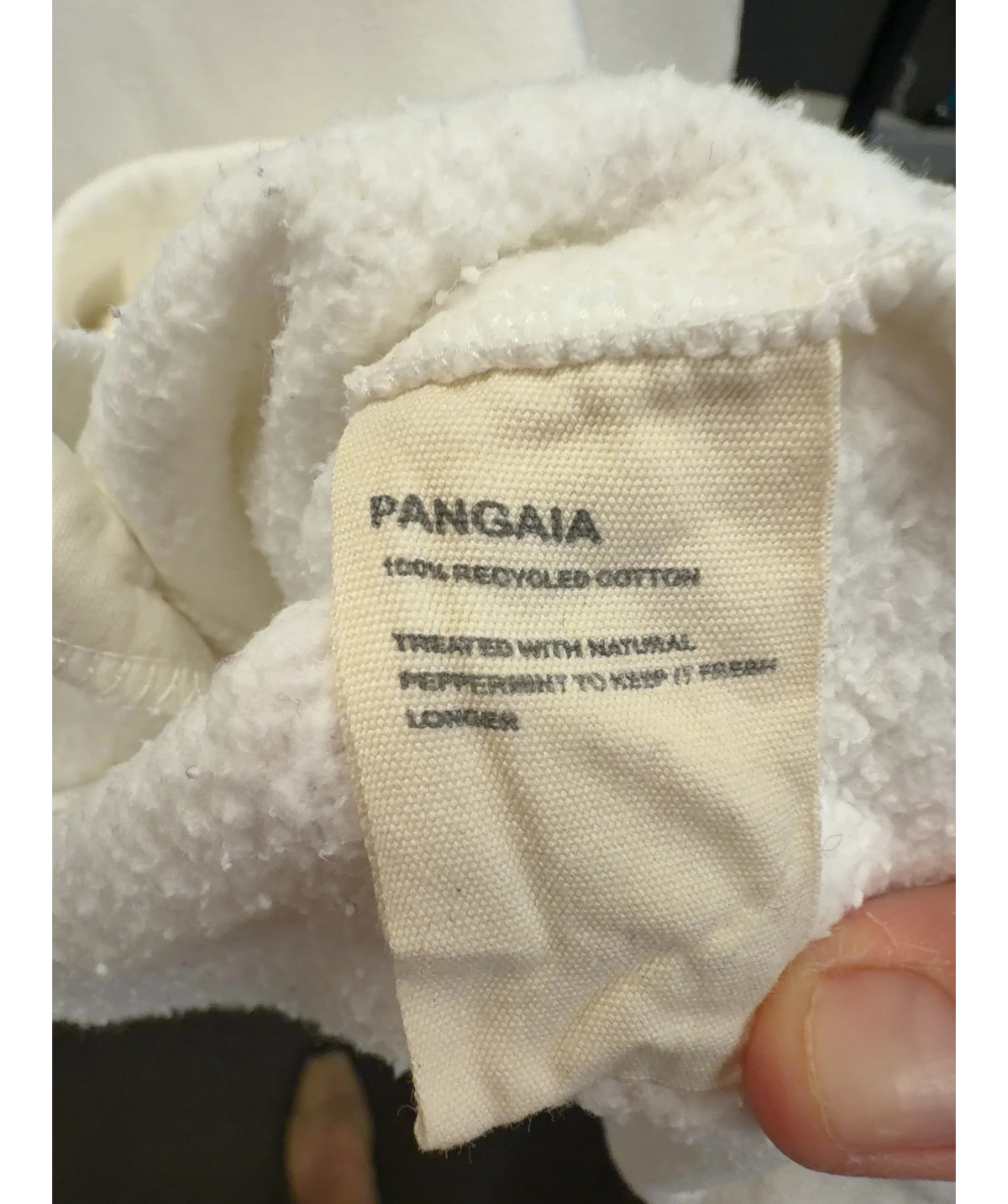 PANGAIA White Recycled and Organic Cotton Mix Hoodie, size UK M — label