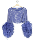 Lapointe Blue Ostrich Feather Cuff Sequin Crop Top Periwinkle, size UK S — front