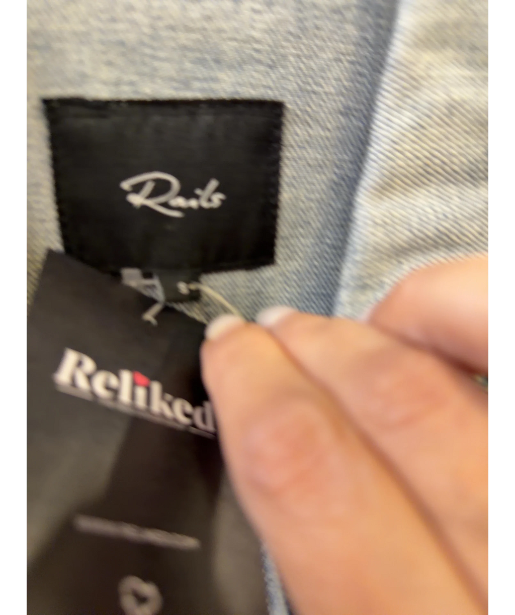 Rails Blue Knox Studded Distressed Denim Jacket, size UK S — detail