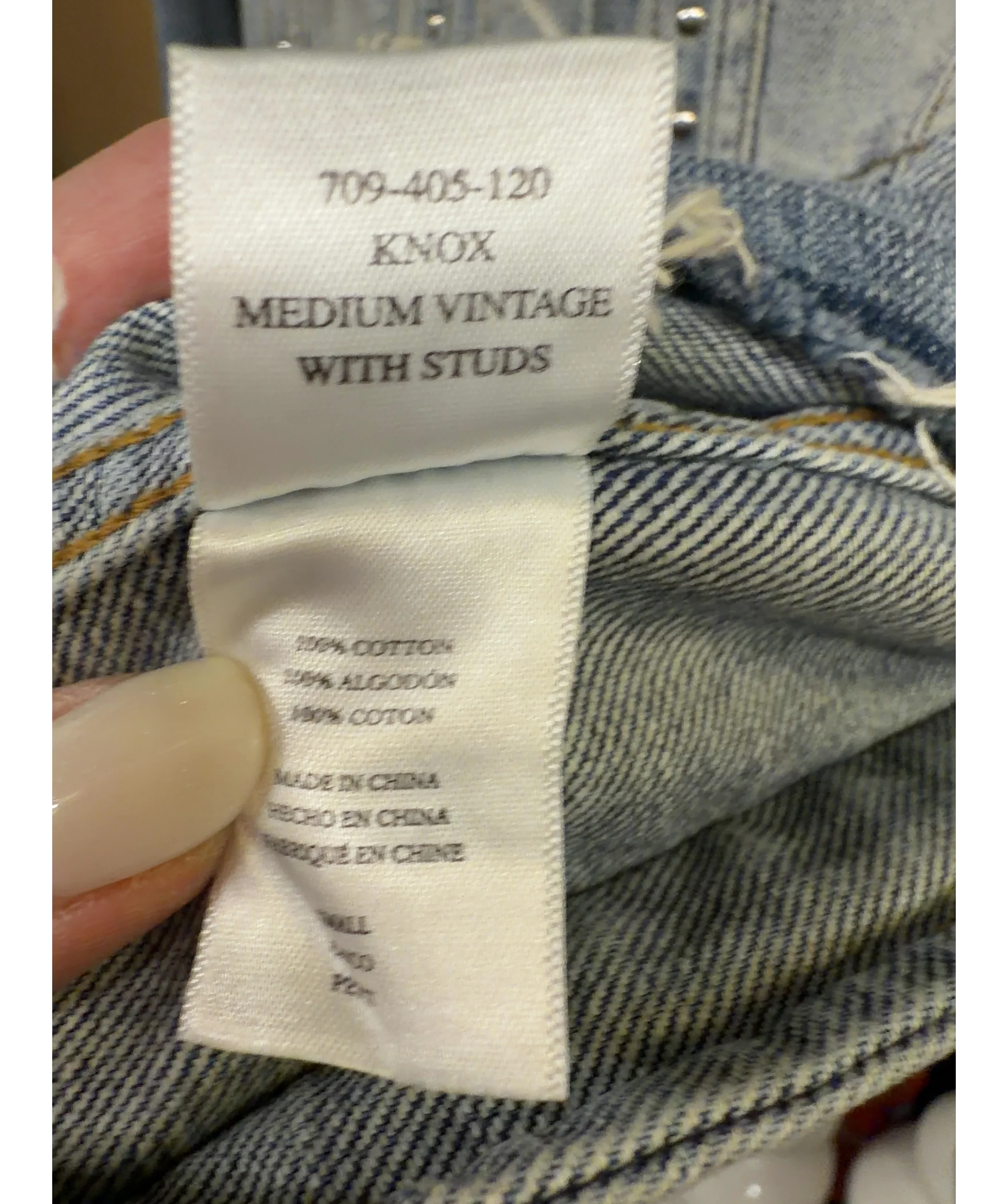 Rails Blue Knox Studded Distressed Denim Jacket, size UK S — label