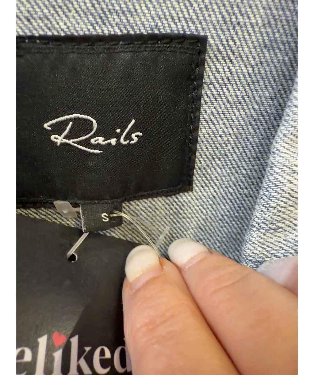 Rails Blue Knox Studded Distressed Denim Jacket, size UK S — care label