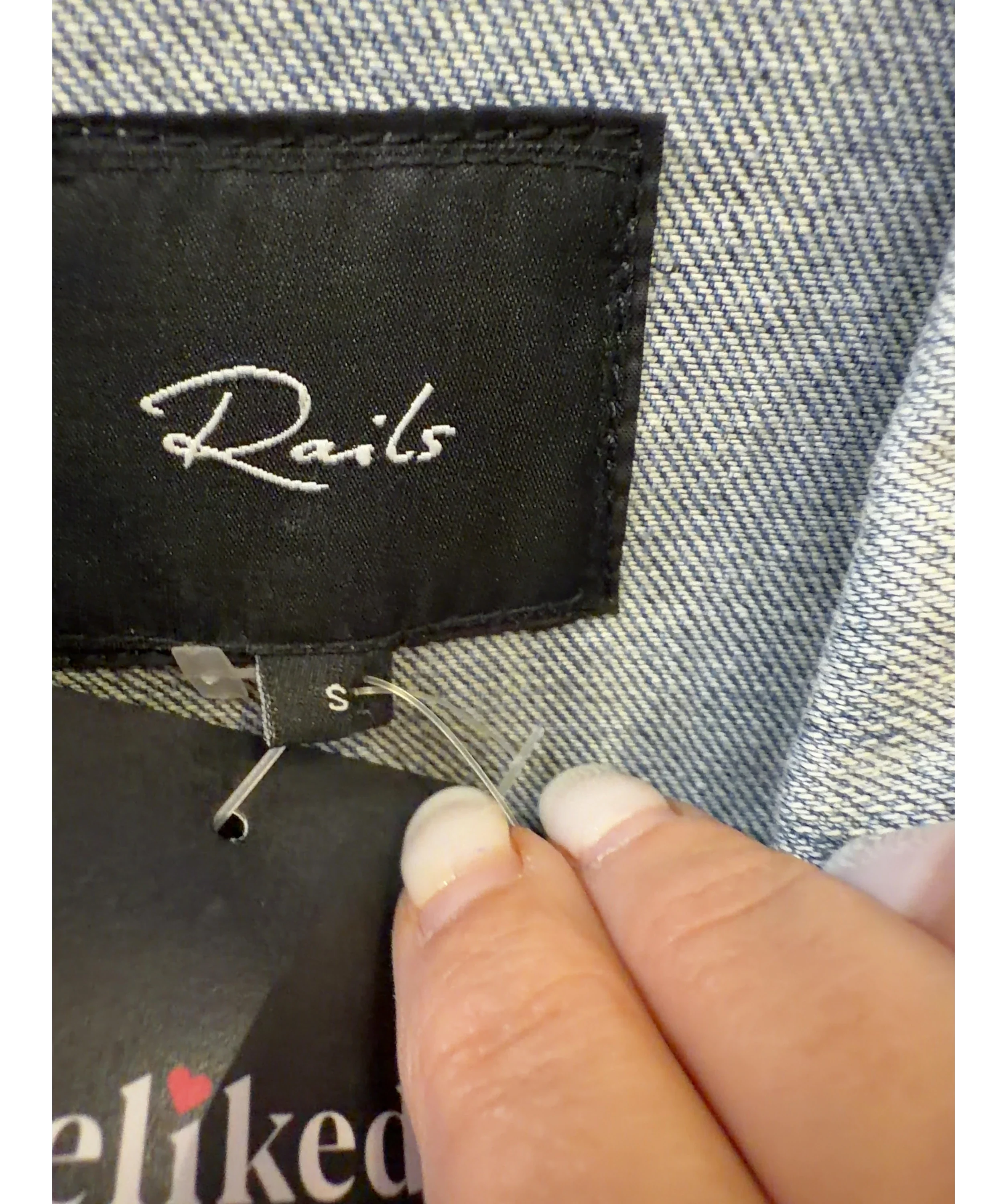 Rails Blue Knox Studded Distressed Denim Jacket, size UK S — care label