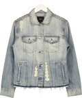 Rails Blue Knox Studded Distressed Denim Jacket, size UK S — front