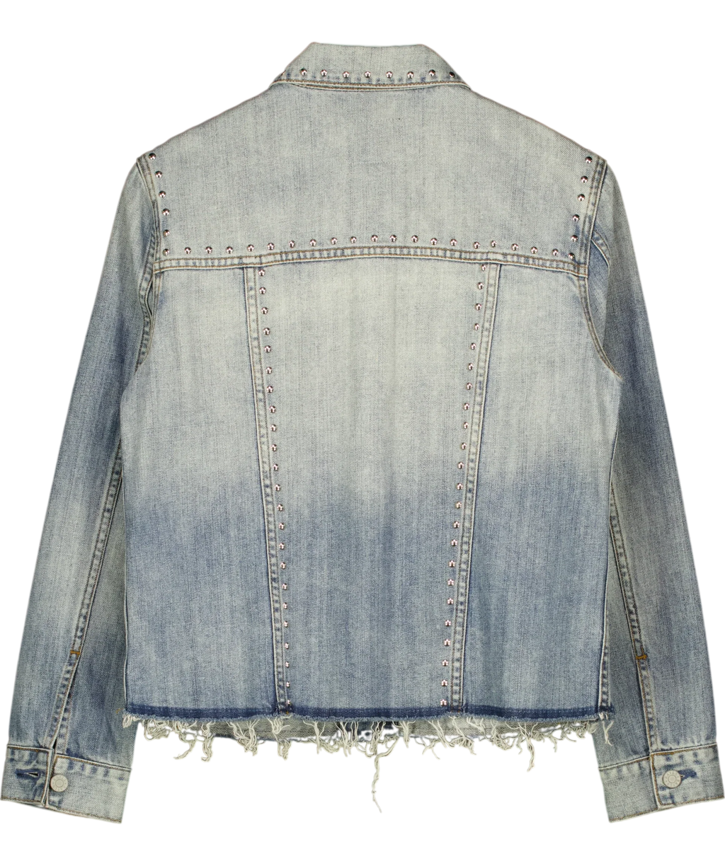 Rails Blue Knox Studded Distressed Denim Jacket, size UK S — back