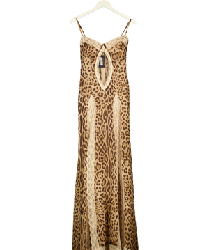 Royan Leopard Print Maxi Dress Brown UK S