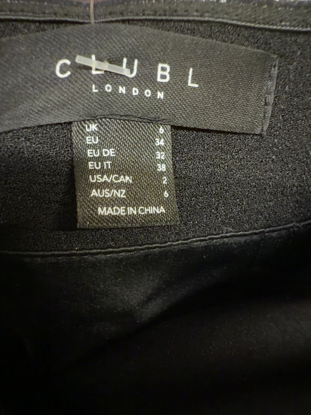 Club L Black Colour, size UK 6 — care label