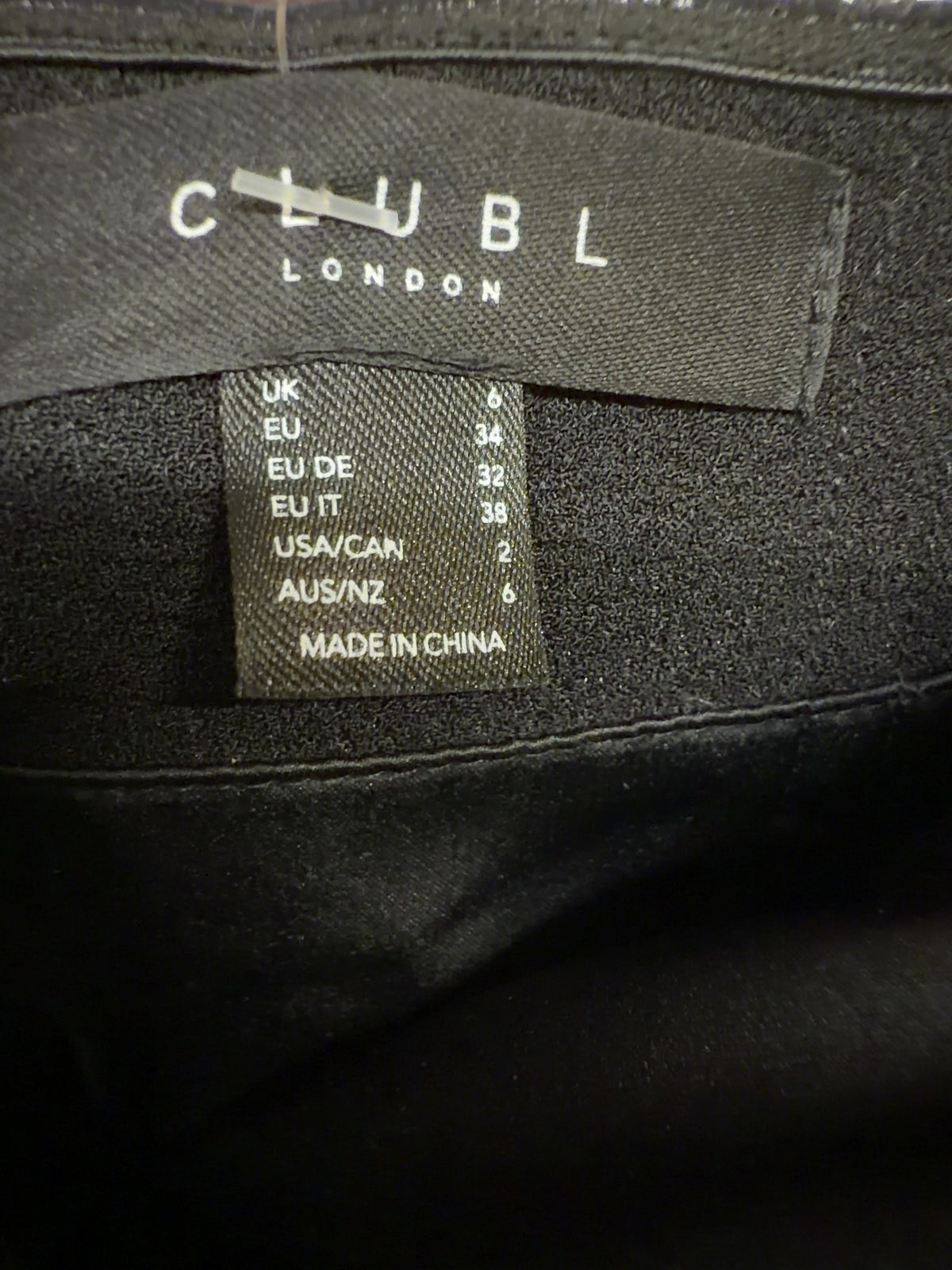 Club L Black Colour, size UK 6 — care label