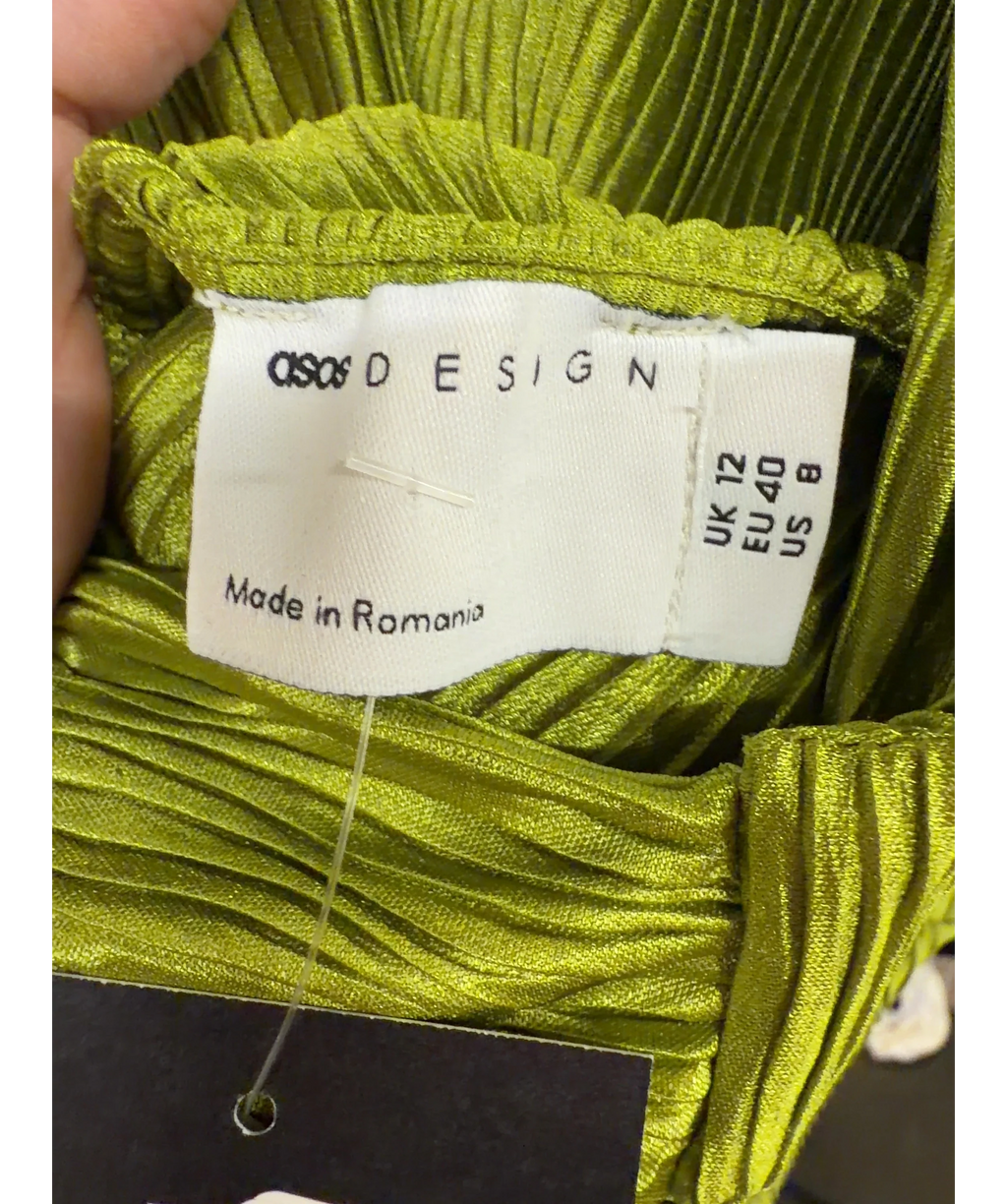 ASOS Green sleeveless pleated green maxi dress, size UK 12 — detail