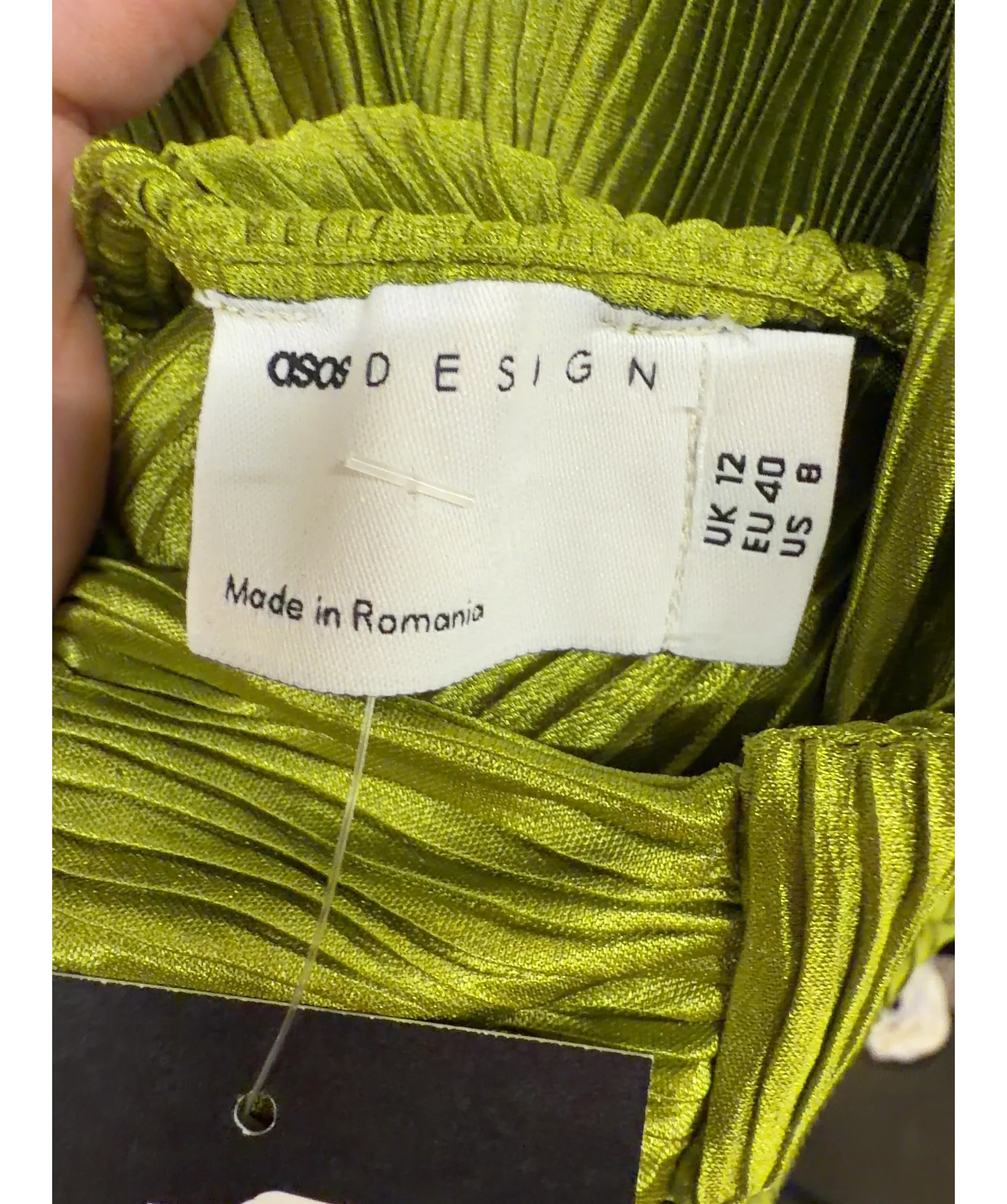 ASOS Green sleeveless pleated green maxi dress, size UK 12 — detail