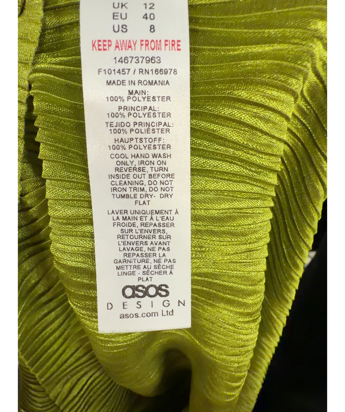 ASOS Green sleeveless pleated green maxi dress, size UK 12 — label