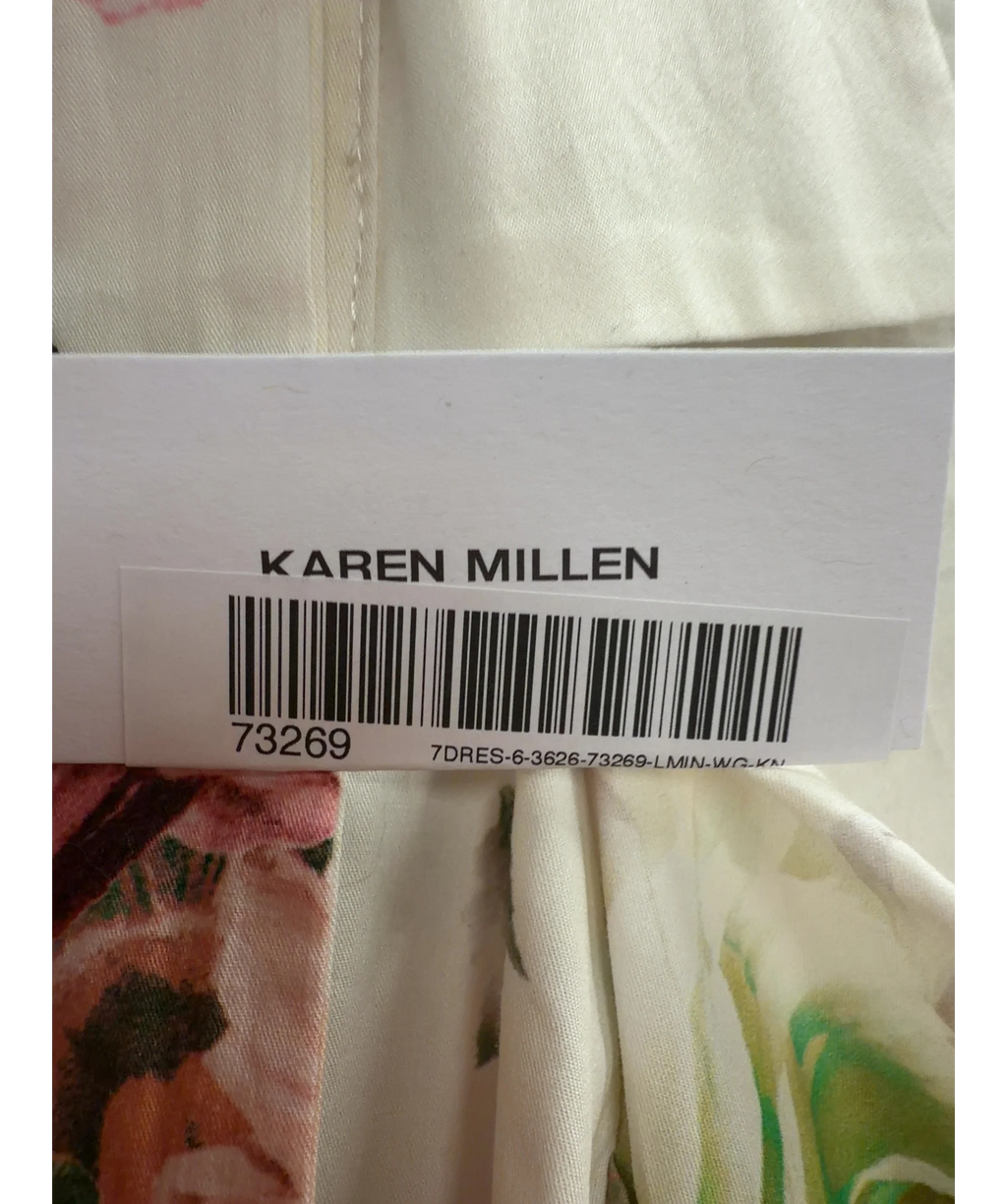 KAREN MILLEN Cream Placed Floral Cotton Sateen Midi Dress, size UK 6 — detail