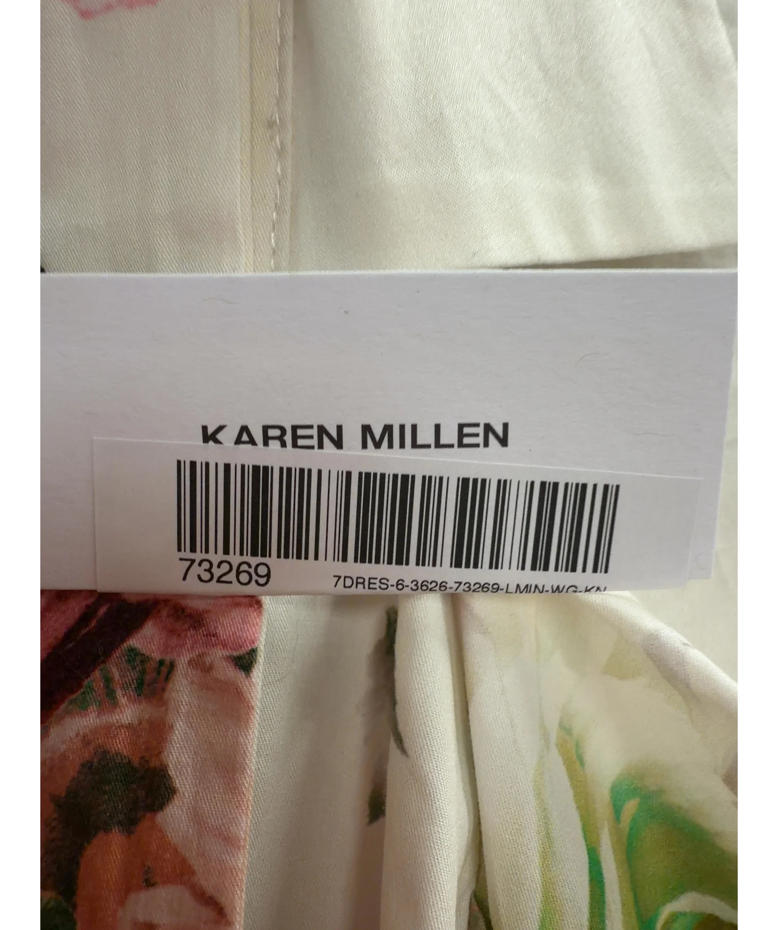 KAREN MILLEN Cream Placed Floral Cotton Sateen Midi Dress, size UK 6 — detail