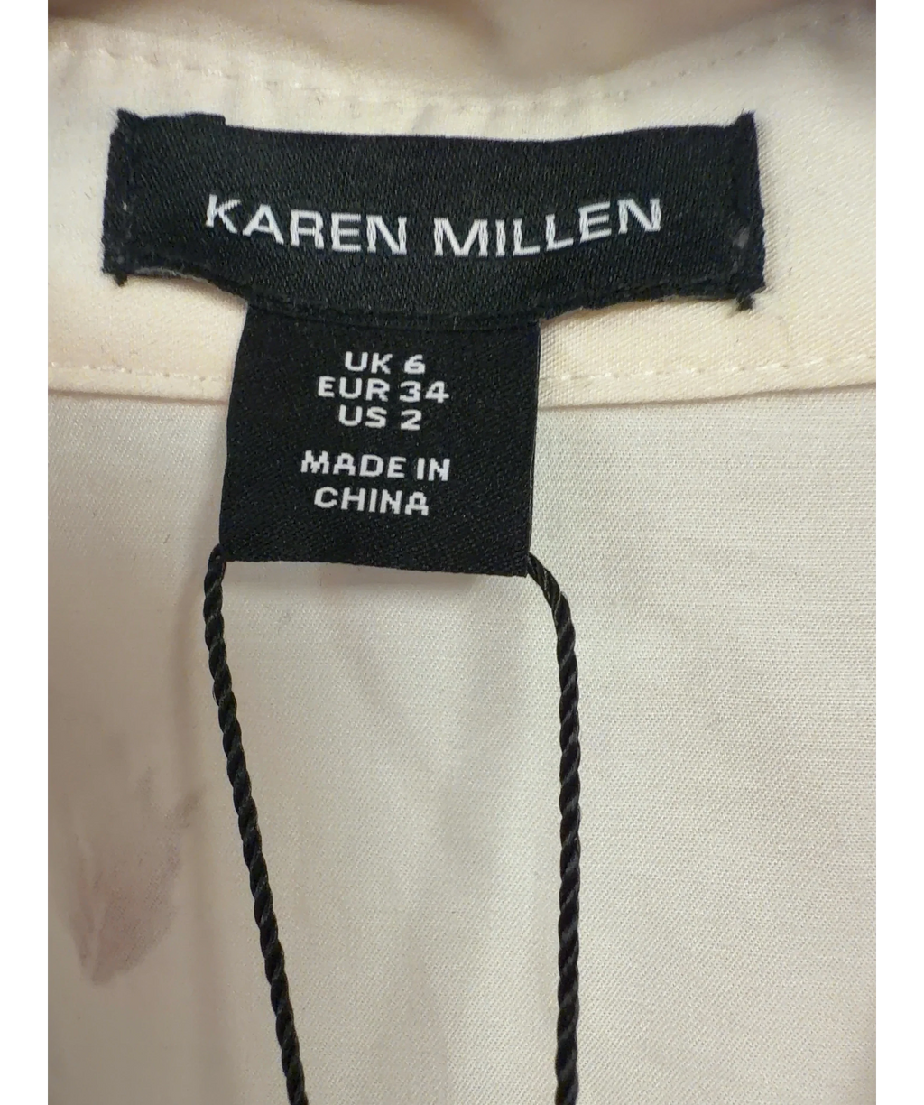 KAREN MILLEN Cream Placed Floral Cotton Sateen Midi Dress, size UK 6 — care label