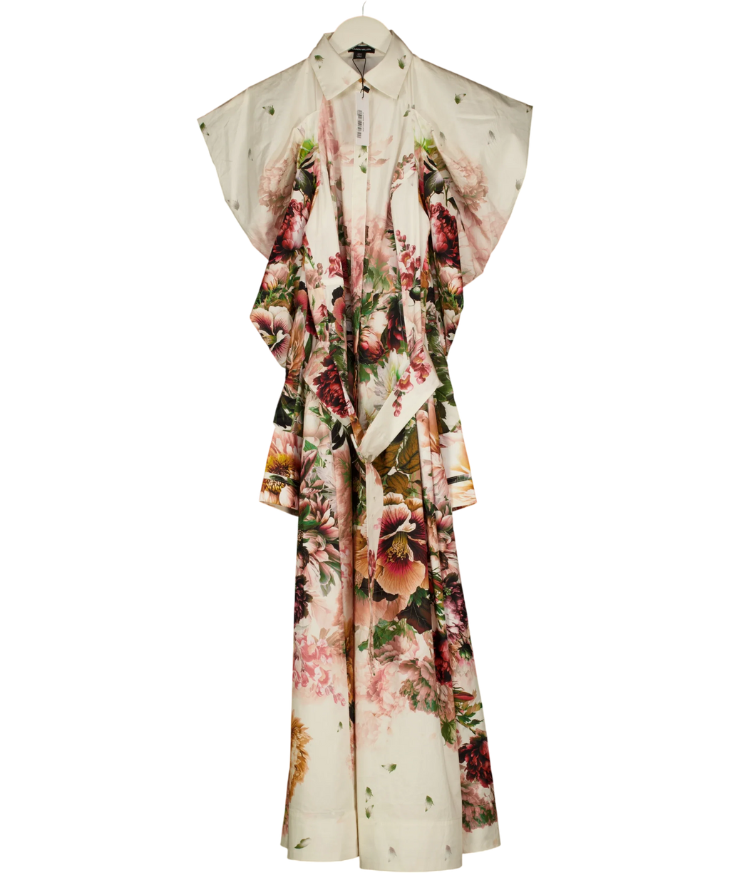 KAREN MILLEN Cream Placed Floral Cotton Sateen Midi Dress, size UK 6 — front