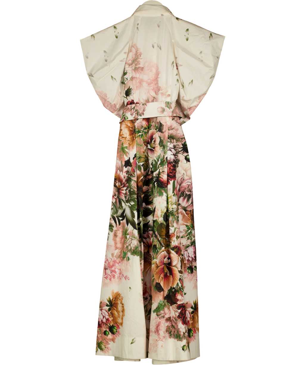 KAREN MILLEN Cream Placed Floral Cotton Sateen Midi Dress, size UK 6 — back