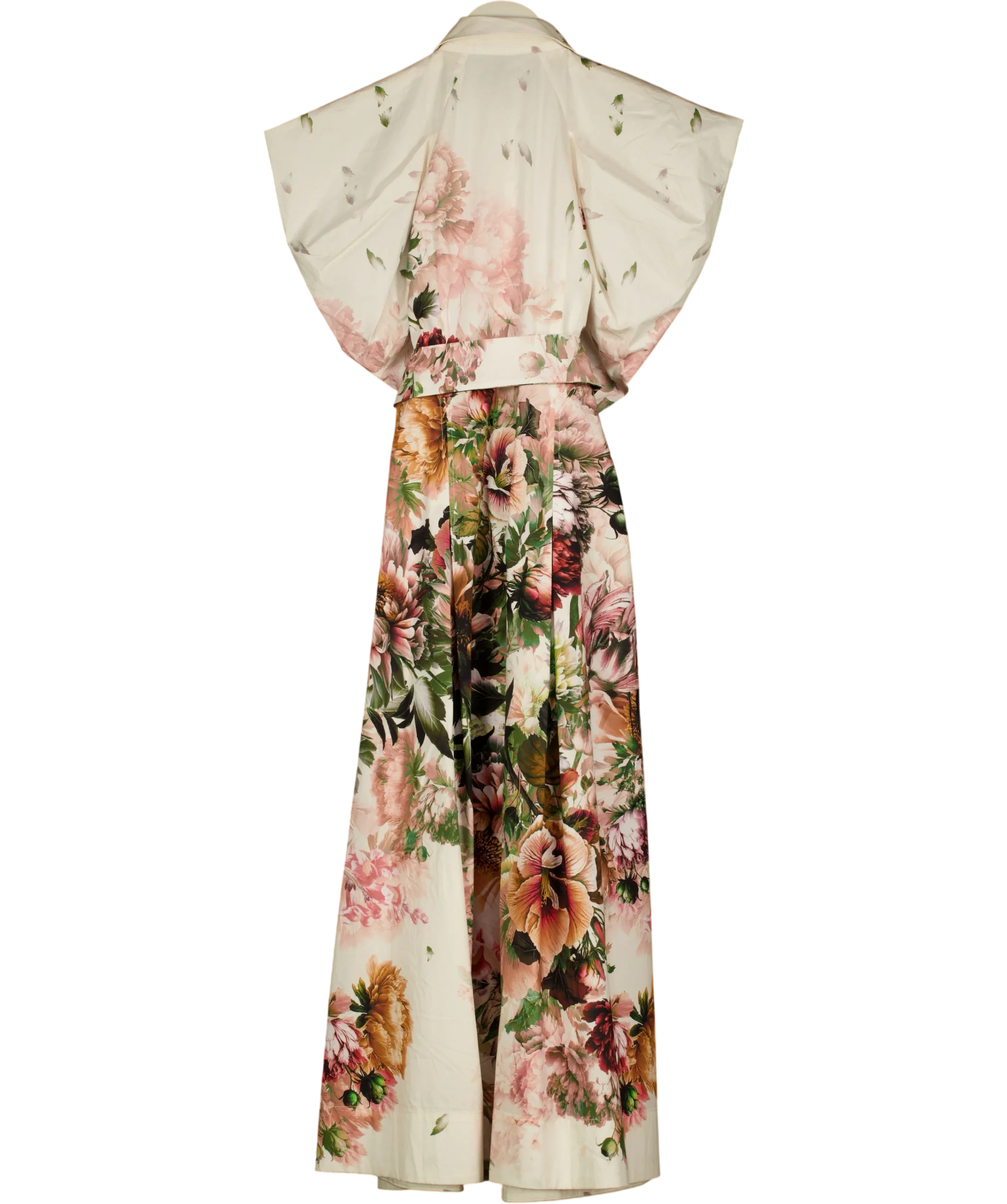 KAREN MILLEN Cream Placed Floral Cotton Sateen Midi Dress, size UK 6 — back