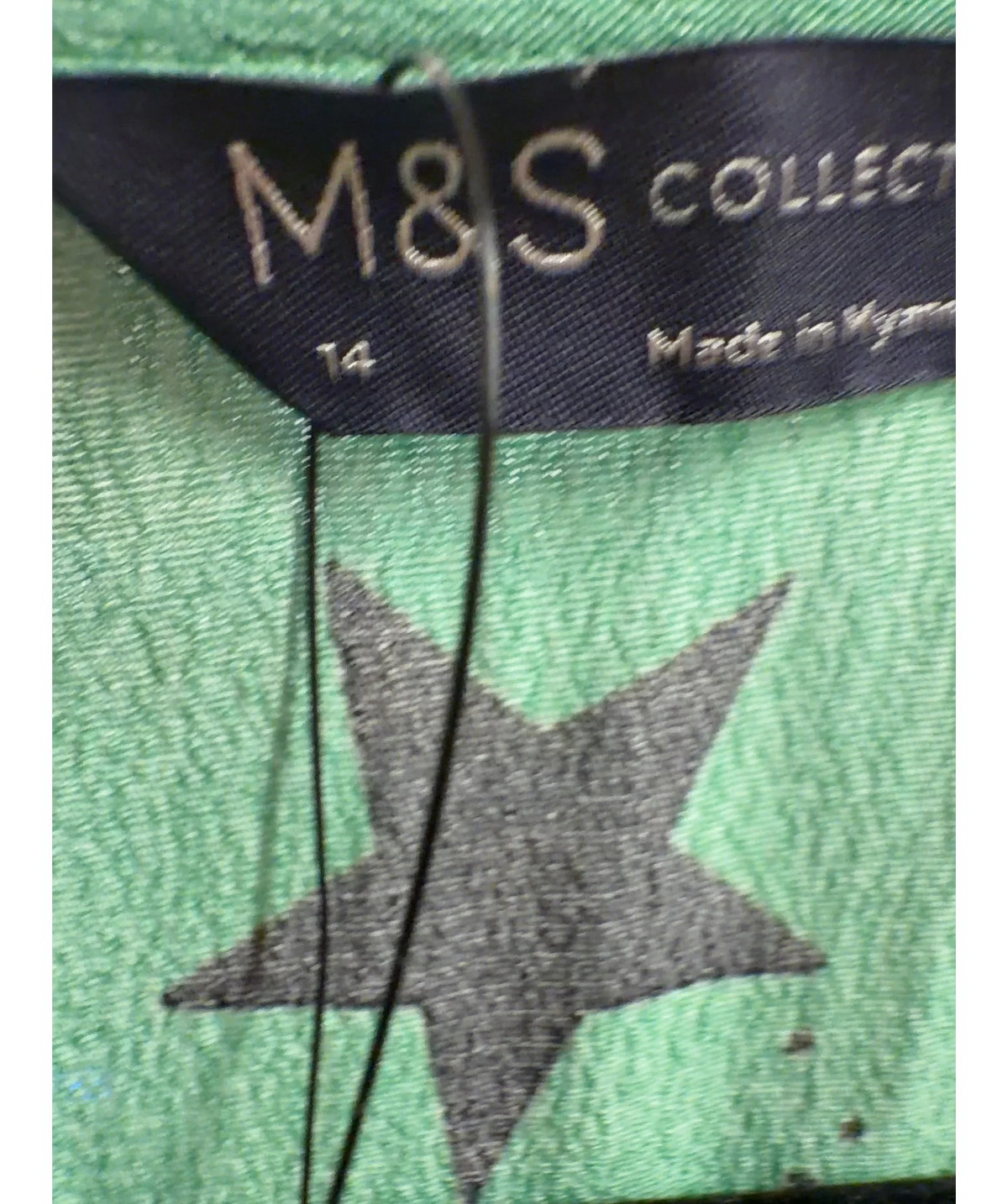 M&S Star Print V-Neck Midi Tea Dress Green UK 14 — Size