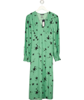 M&S Green Star Print V-Neck Midi Tea Dress, size UK 14 — front