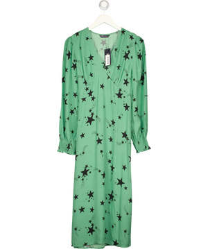 M&S Star Print V-Neck Midi Tea Dress Green UK 14
