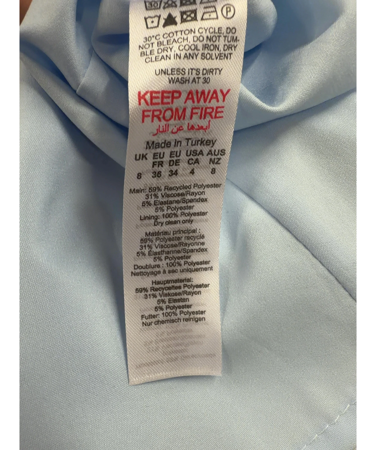 Karen Millen Blue Lace-Up Pleated Dress UK 8 — Materials