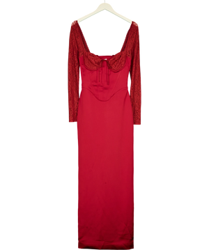 House Of CB Red  satin long sleeve corset top Midi Dress UK S