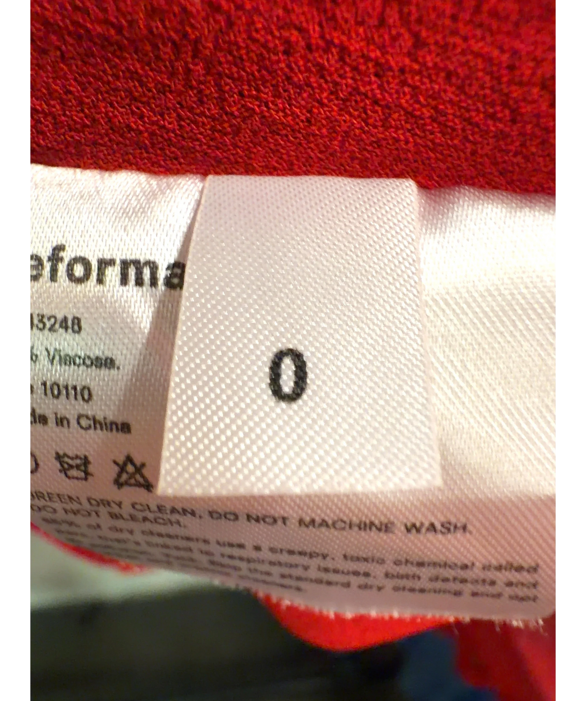 Reformation Red Christine Dress, size UK 4 — care label
