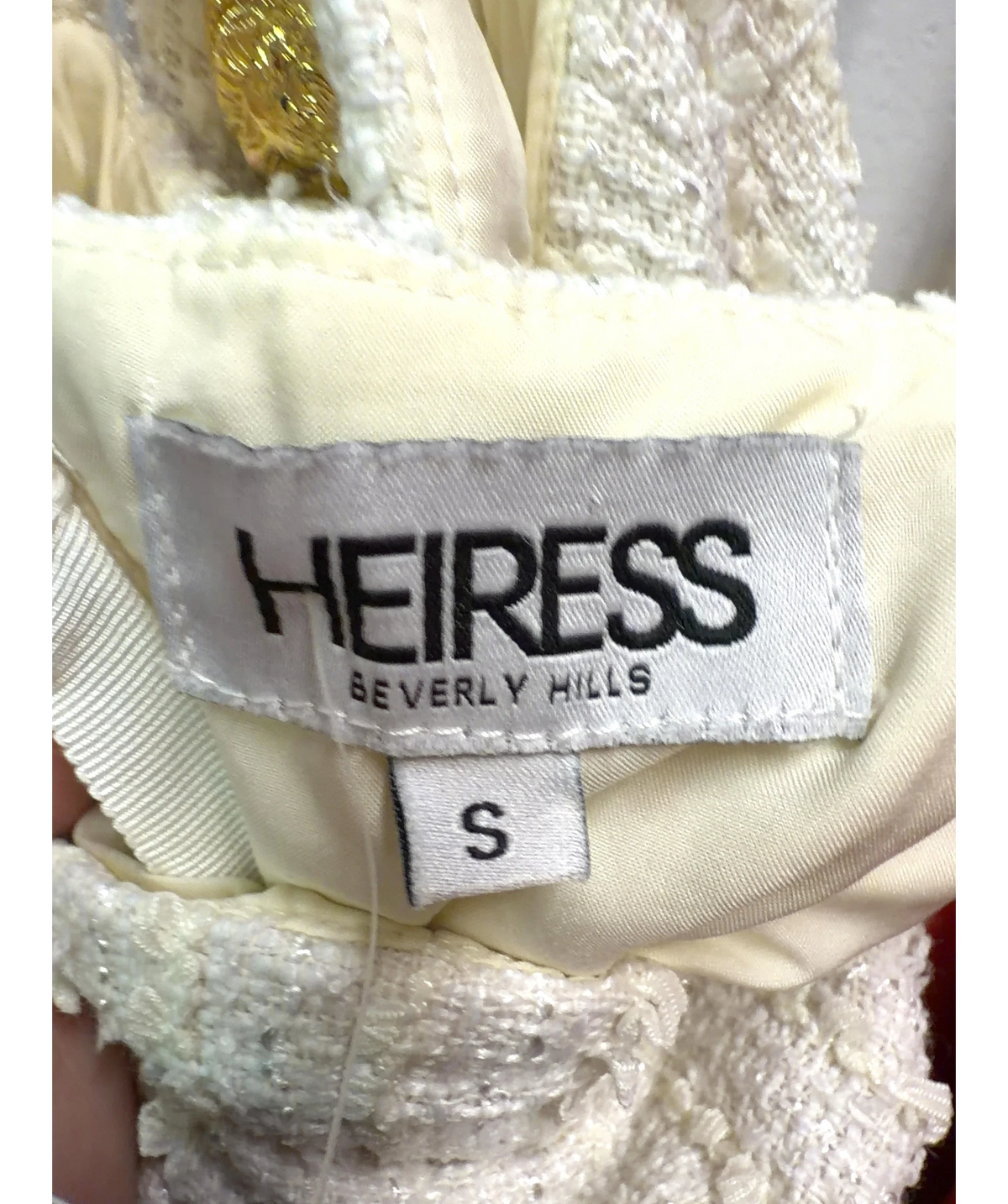 HEIRESS BEVERLY HILLS Cream Cream Tweed Halter Mini Dress, size UK S — detail