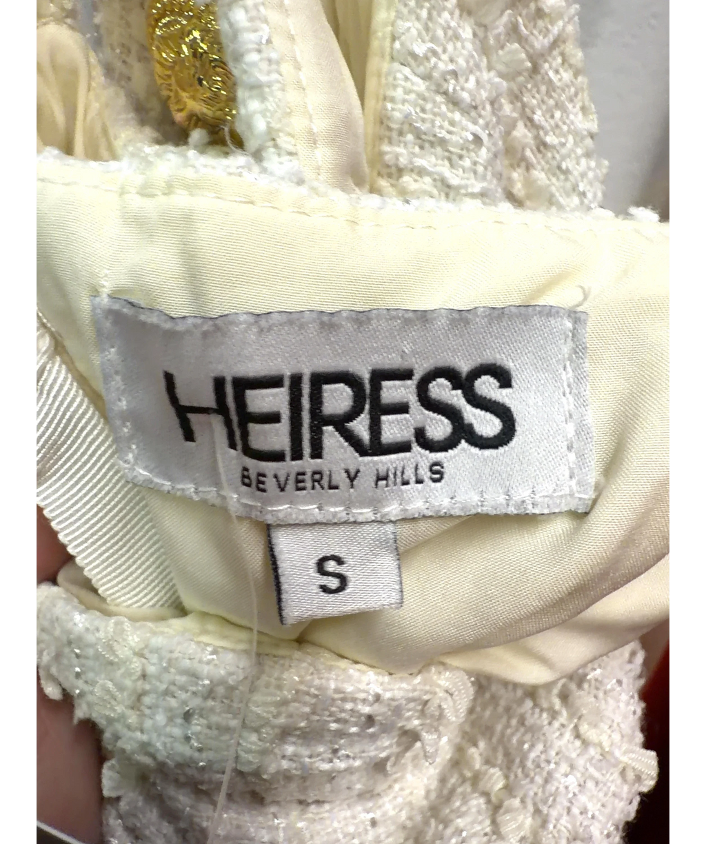 HEIRESS BEVERLY HILLS Cream Cream Tweed Halter Mini Dress, size UK S — care label