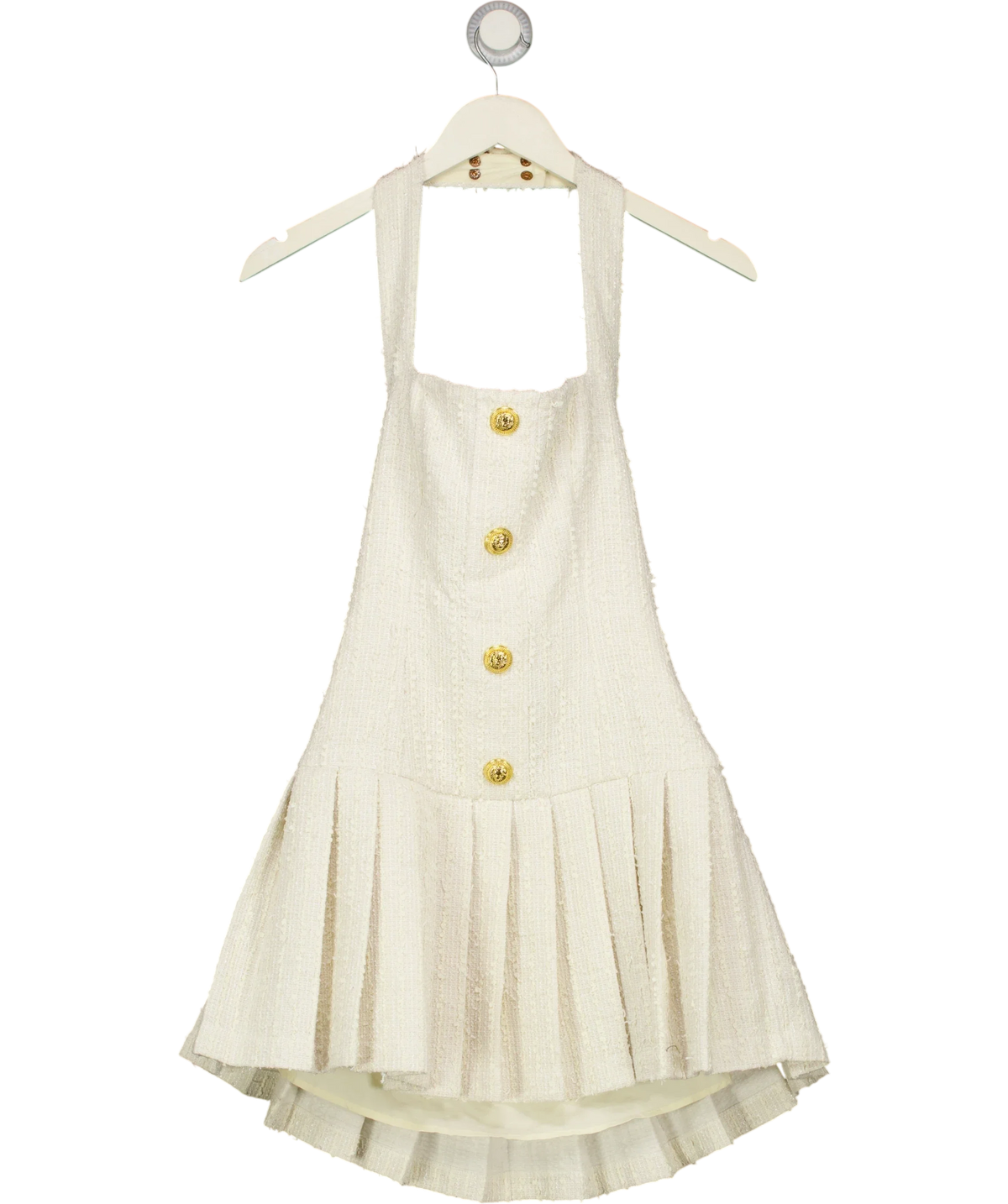 HEIRESS BEVERLY HILLS Cream Cream Tweed Halter Mini Dress, size UK S — front