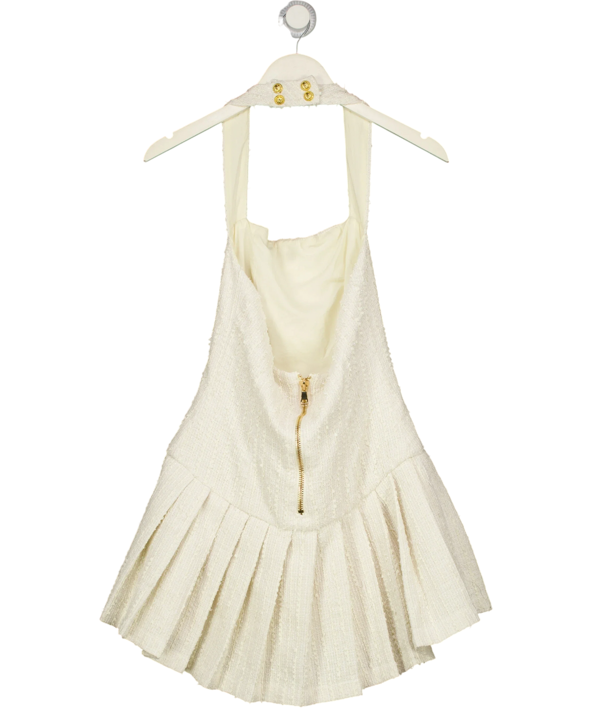 HEIRESS BEVERLY HILLS Cream Cream Tweed Halter Mini Dress, size UK S — back