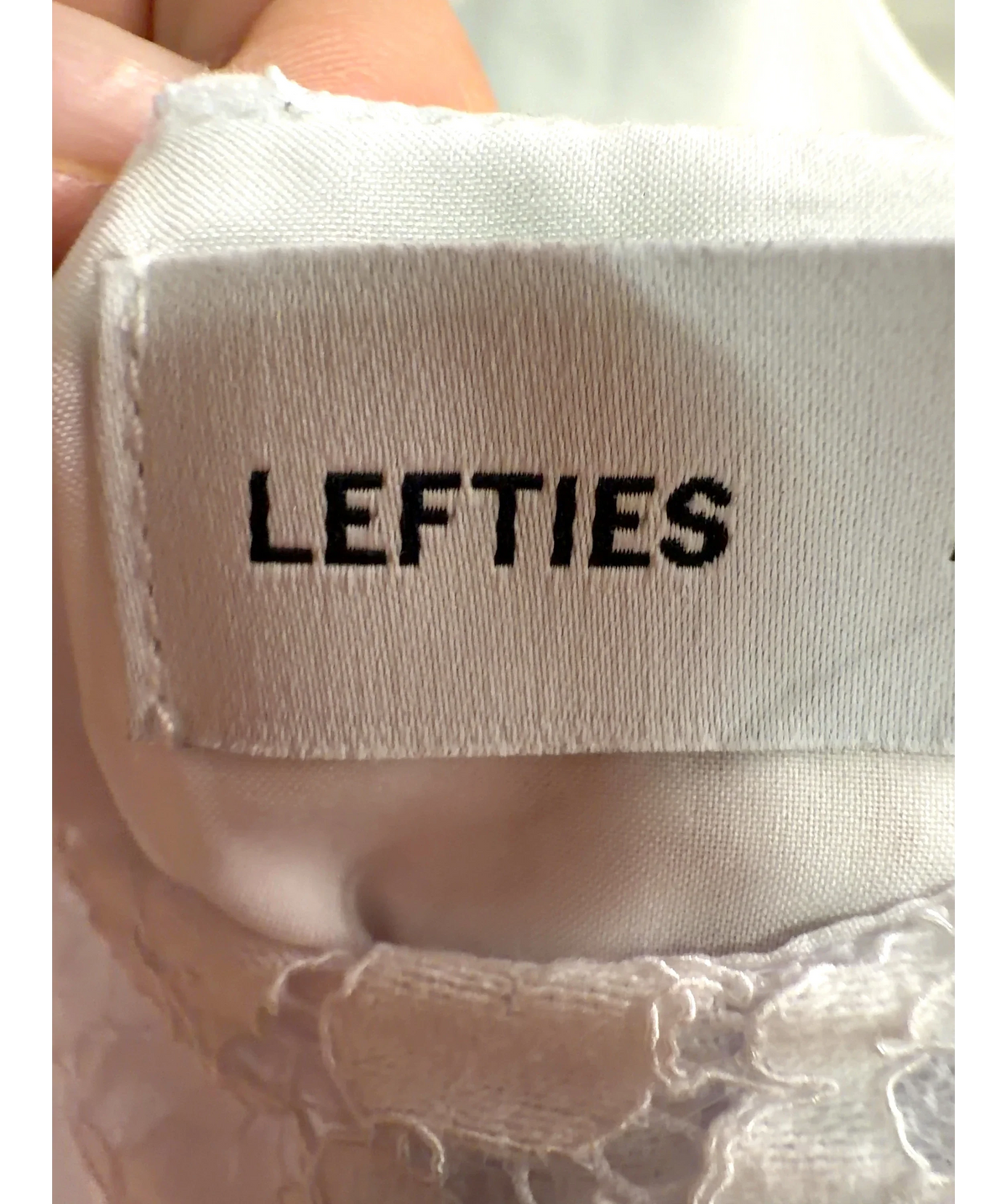 Lefties White Asymmetric short slip dress, size UK S — detail