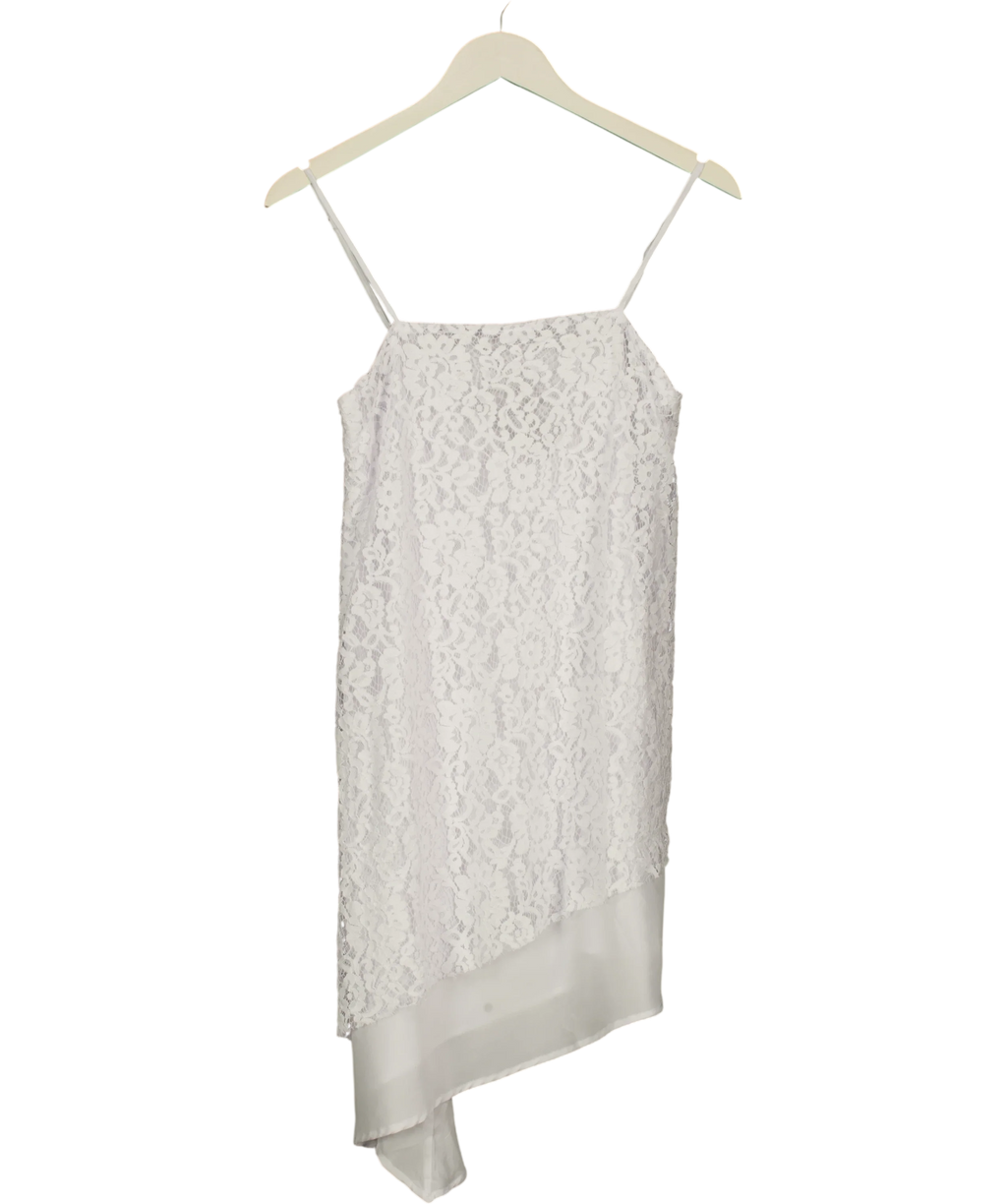 Lefties White Asymmetric short slip dress, size UK S — front
