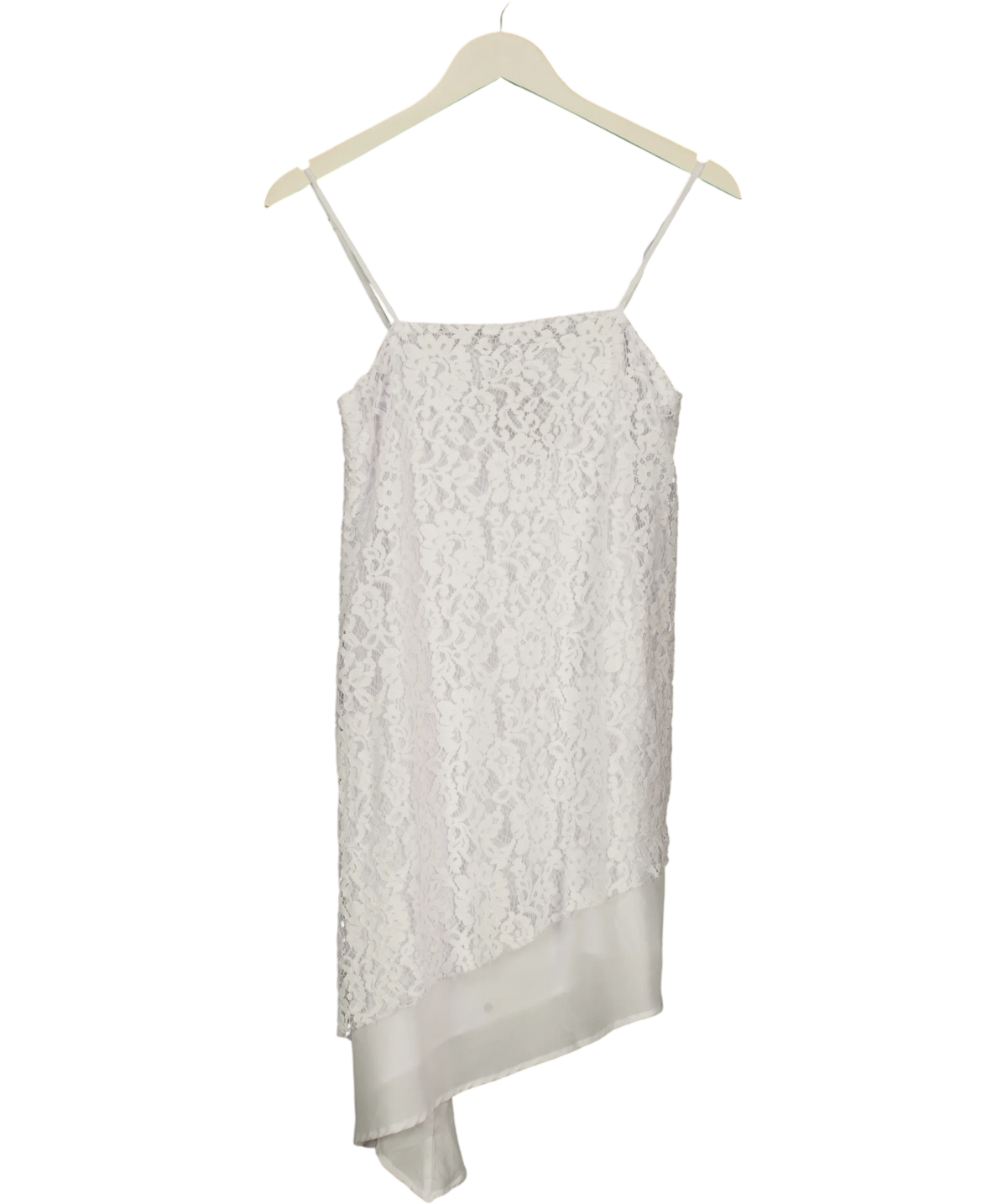 Lefties White Asymmetric short slip dress, size UK S — front