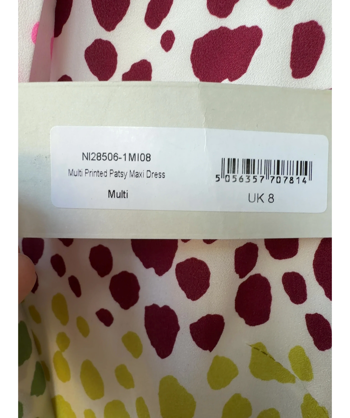 Never Fully Dressed Multicoloured Multi Printed Patsy Maxi Dress, size UK 8 — label