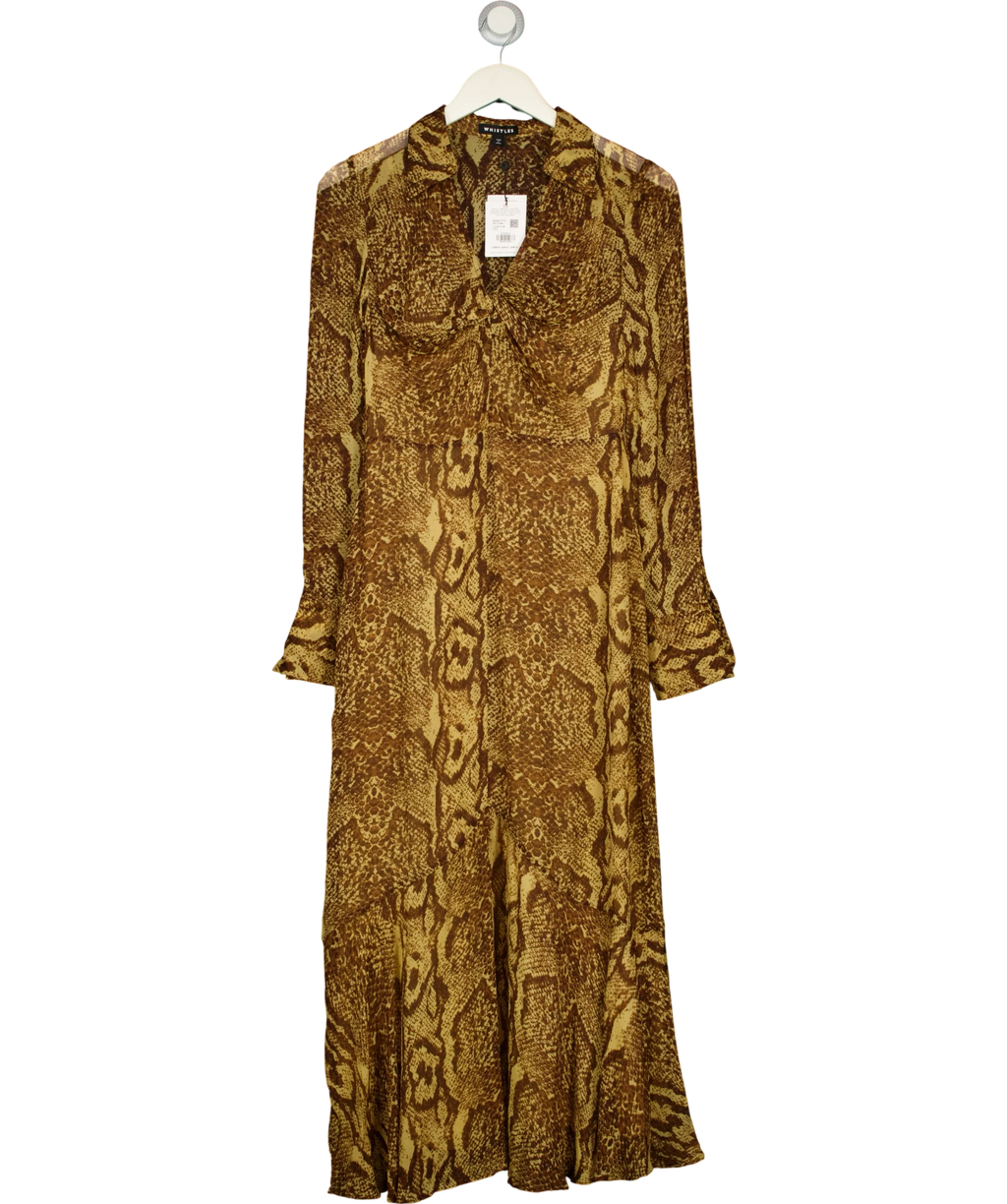 Whistles Brown Serpent Print Midi Dress, size UK 6 — front