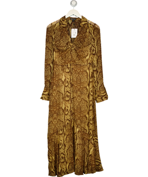 Whistles Serpent Print Midi Dress Brown Beige UK 6