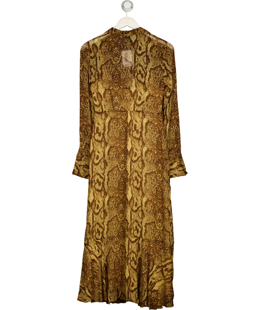 Whistles Brown Serpent Print Midi Dress, size UK 6 — back