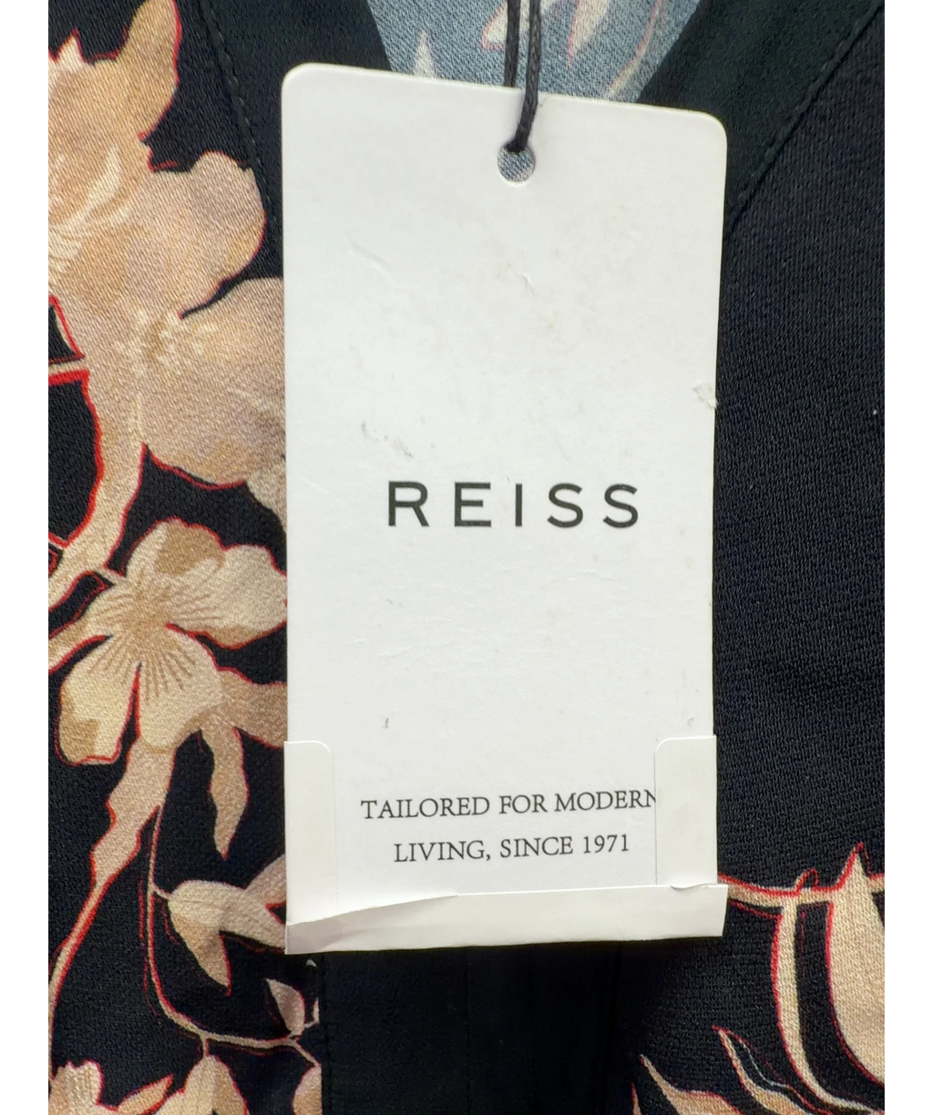 REISS Black Kerina Floral Flippy Dress, size UK 10 — detail