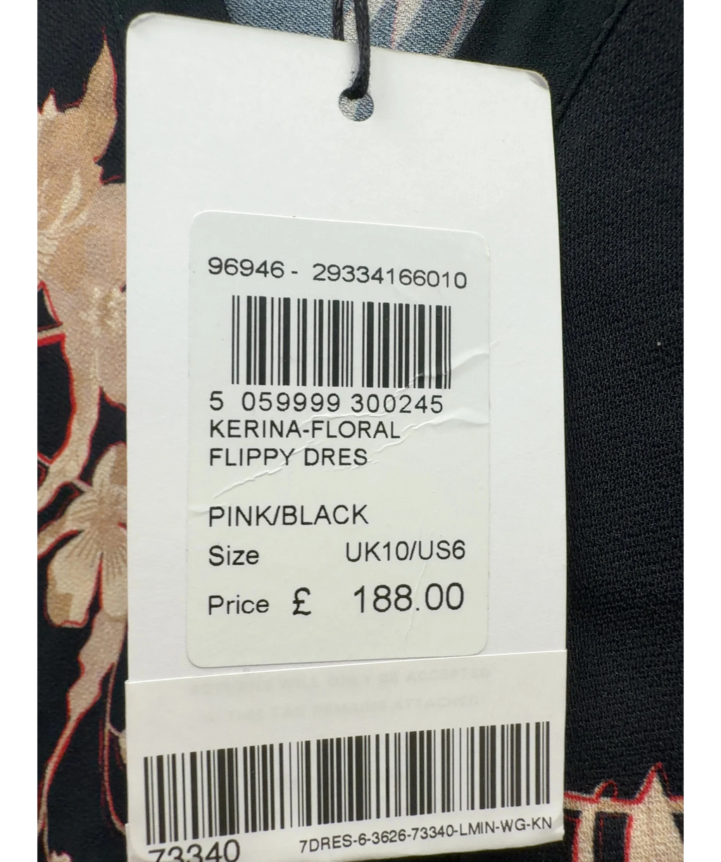 REISS Black Kerina Floral Flippy Dress, size UK 10 — label
