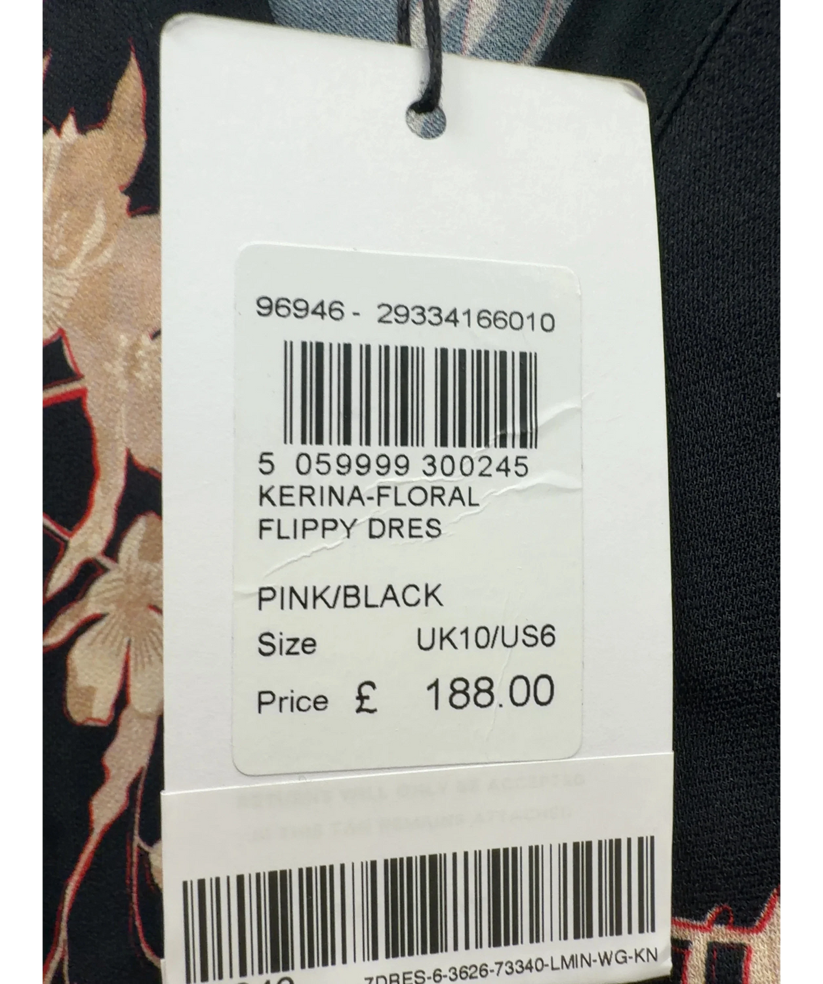 REISS Black Kerina Floral Flippy Dress, size UK 10 — care label