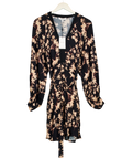 REISS Black Kerina Floral Flippy Dress, size UK 10 — front