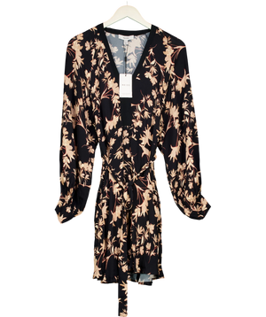 REISS Kerina Floral Flippy Dress Black UK 10
