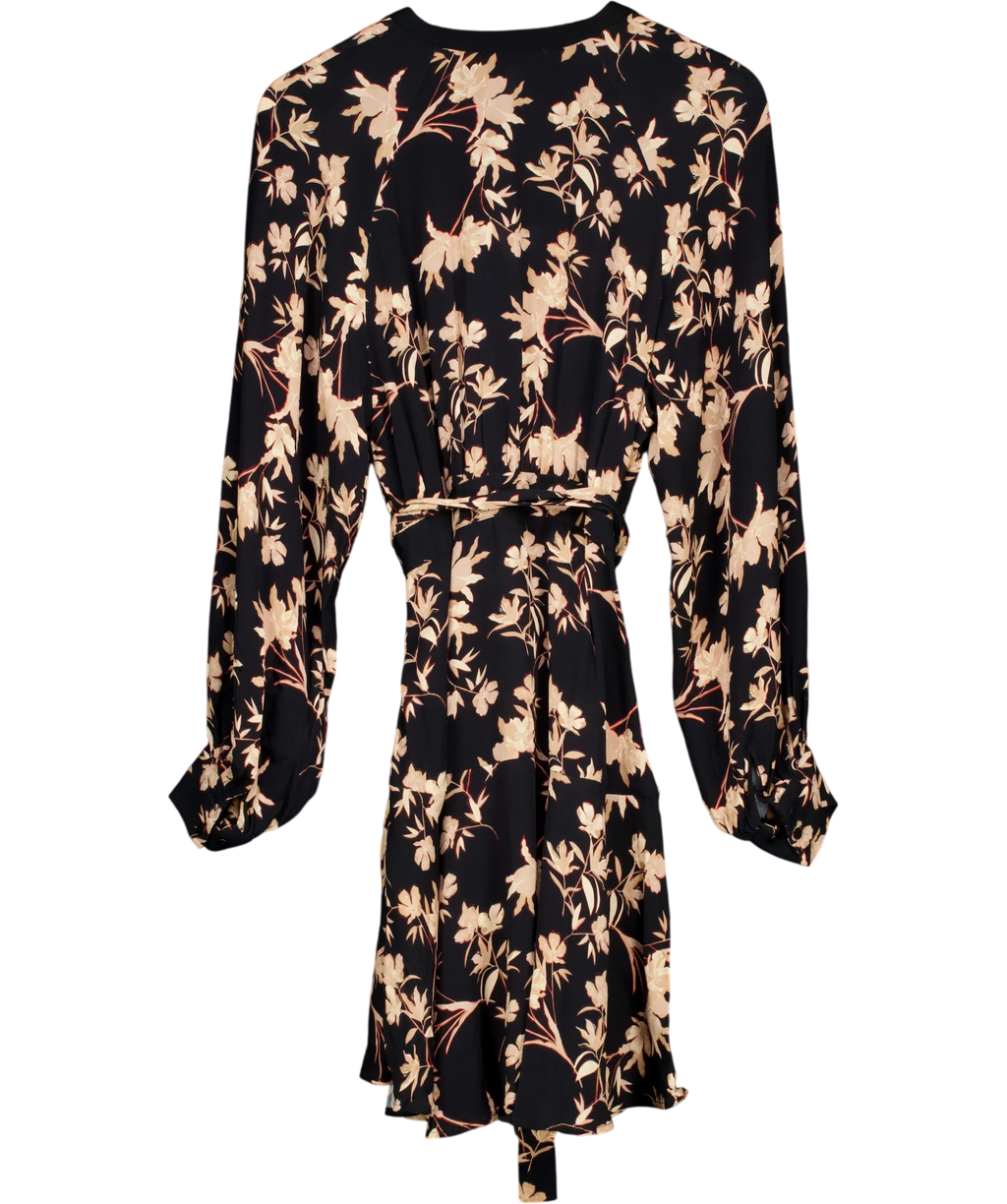 REISS Black Kerina Floral Flippy Dress, size UK 10 — back