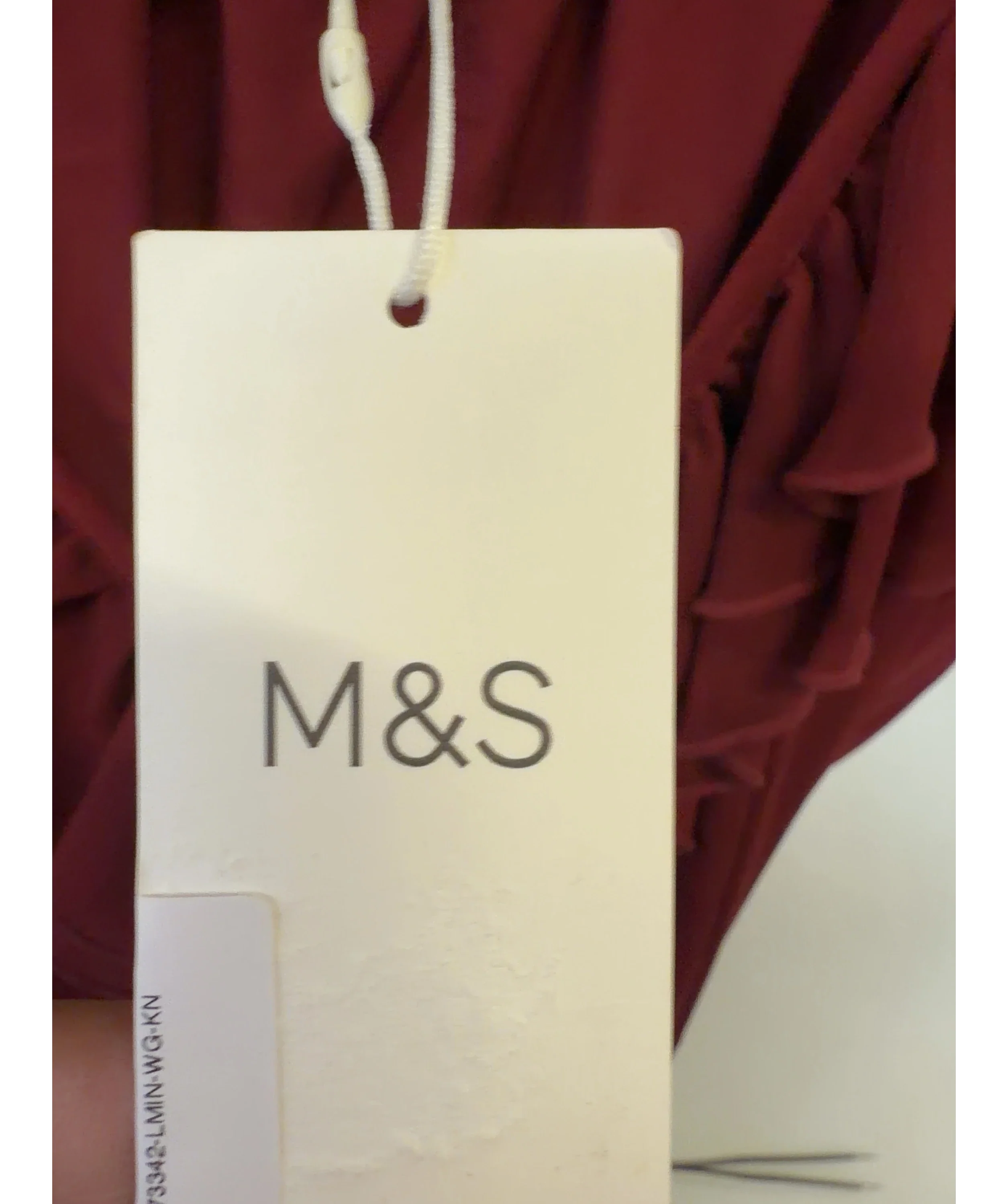 M&S Red V-Neck Frill Detail Midaxi Smock Dress, size UK 14 — detail