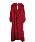 M&S Red V-Neck Frill Detail Midaxi Smock Dress, size UK 14 — front