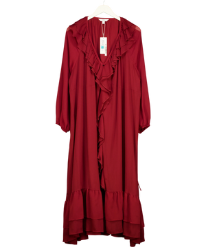M&S V-Neck Frill Detail Midaxi Smock Dress Red UK 14