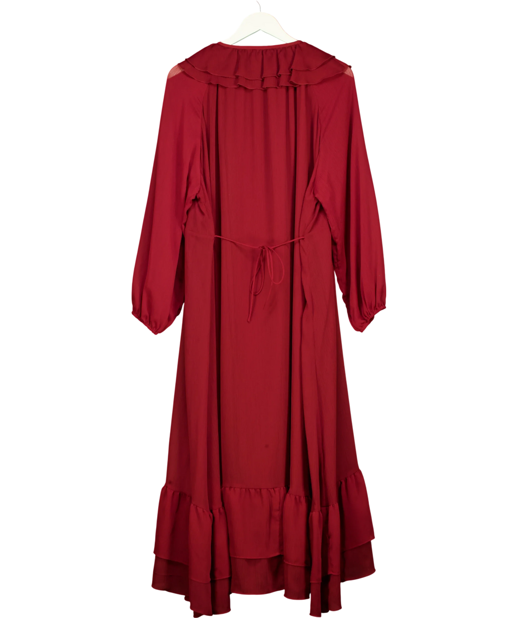 M&S Red V-Neck Frill Detail Midaxi Smock Dress, size UK 14 — back